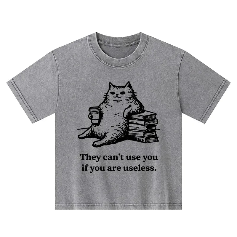 Kyoto-Lion Cat Proving Uselessness Is A Superpower Kids Washed T-Shirt