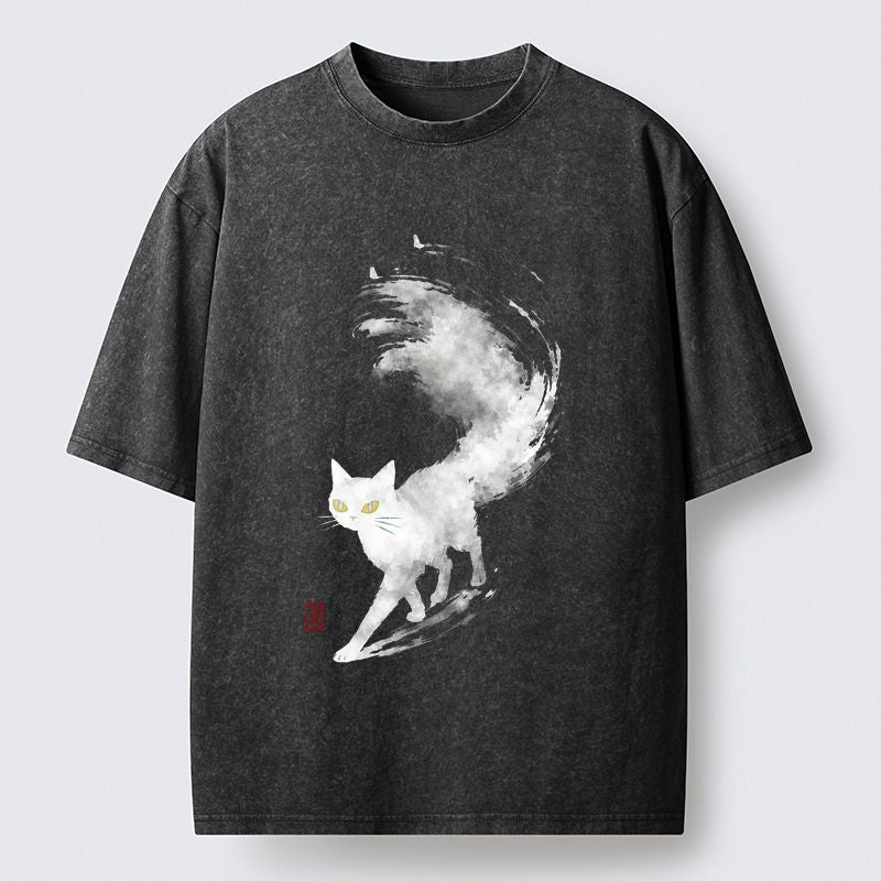 Washed Cat T-Shirt for Daily Wear