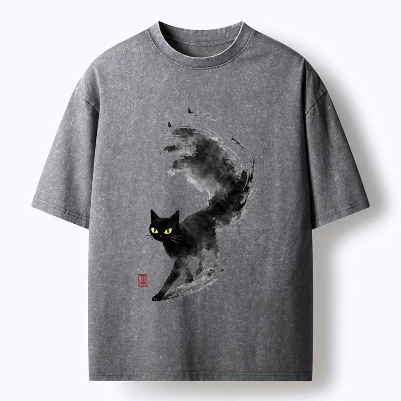 Washed Cat T-Shirt for Daily Wear