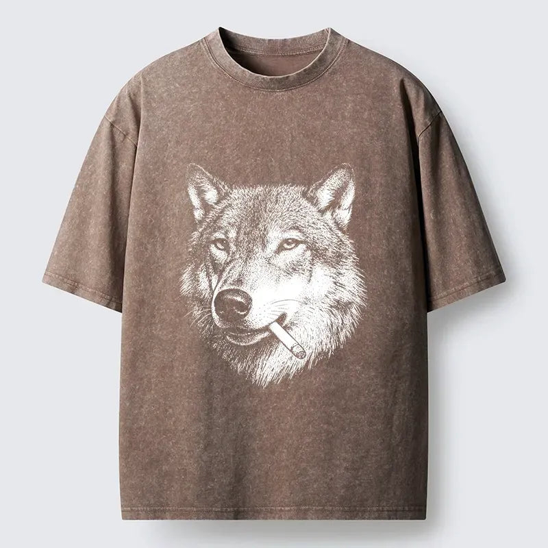 Kyoto-Lion Cool Wolf Meme Bad Decisions Pending Washed T-Shirt