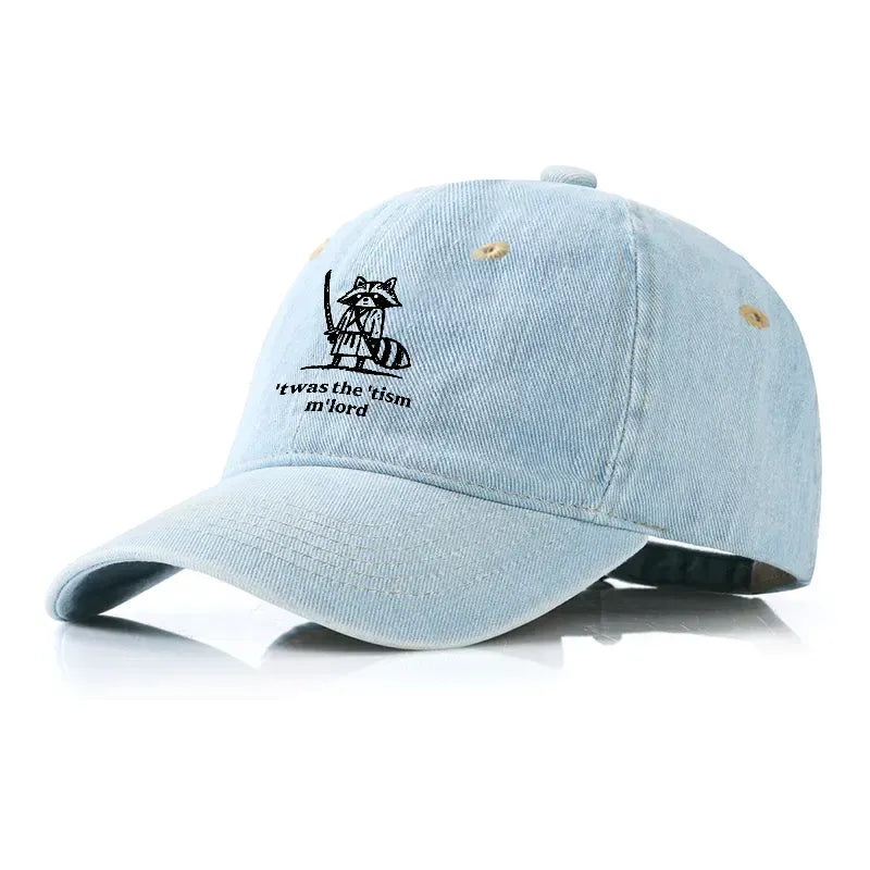 Kyoto-Lion Focused Samurai Raccoon Denim Cap