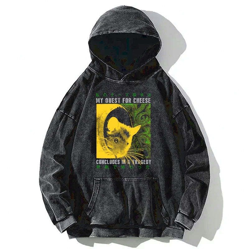 Kyoto-Lion Mouse Has A Passion For Cheese Washed Hoodie