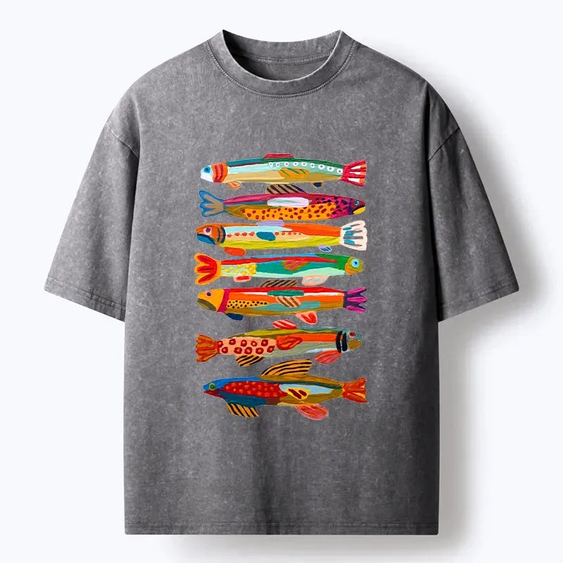 colorful fish print vintage tee