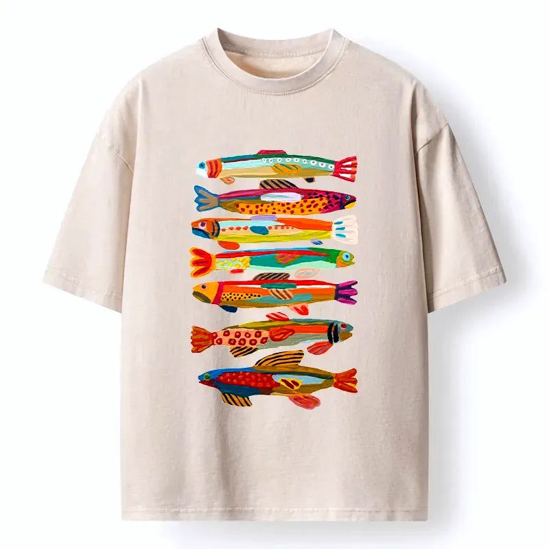 colorful fish print vintage tee