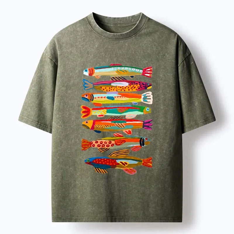 colorful fish print vintage tee