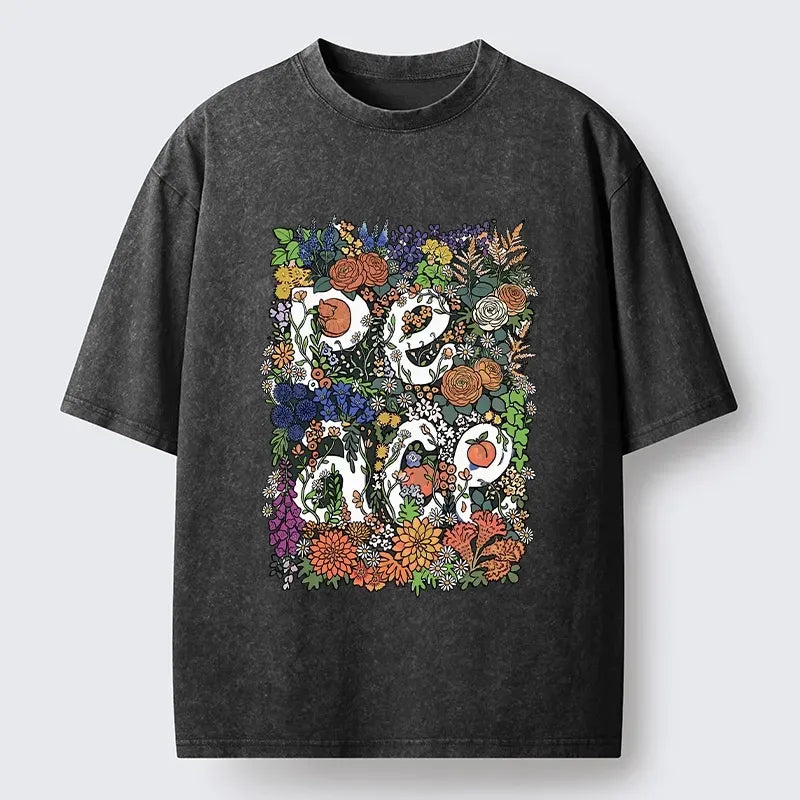 Kyoto-Lion Peace In Flowers Washed T-Shirt
