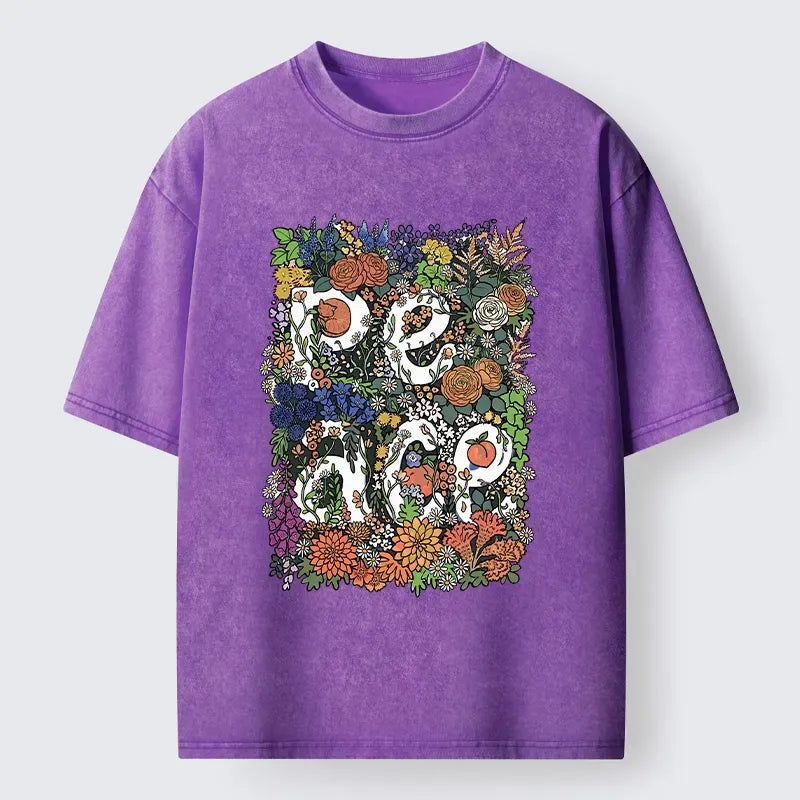 Kyoto-Lion Peace In Flowers Washed T-Shirt