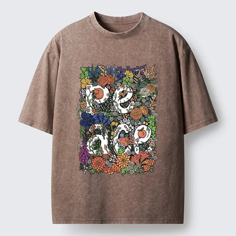 Kyoto-Lion Peace In Flowers Washed T-Shirt
