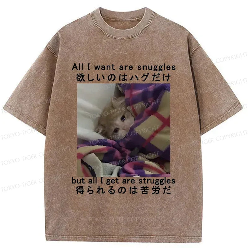 Japanese Funny Cat Washed T-Shirt