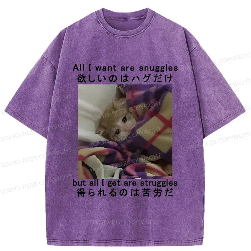 Japanese Funny Cat Washed T-Shirt
