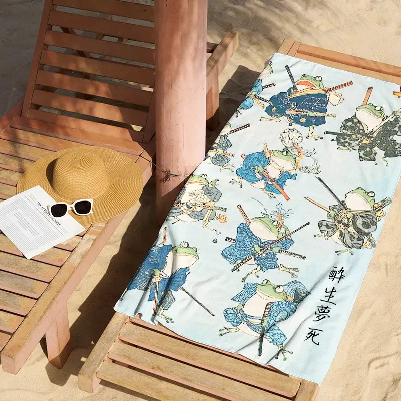 Kyoto-Lion Frog Samurai Beach Towel