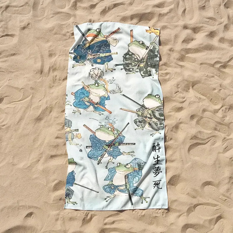 Japanese Samurai Frog Beach Towel