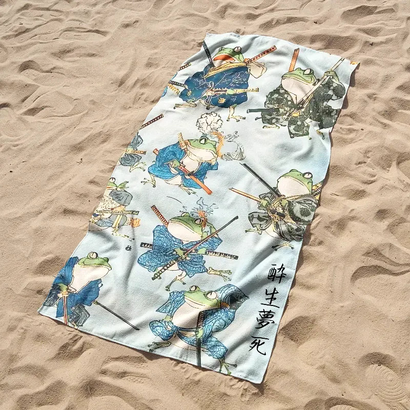 Kyoto-Lion Frog Samurai Beach Towel