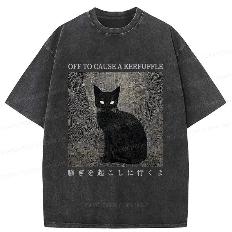 Kyoto-Lion Cat Lurking In The Dark Washed T-Shirt