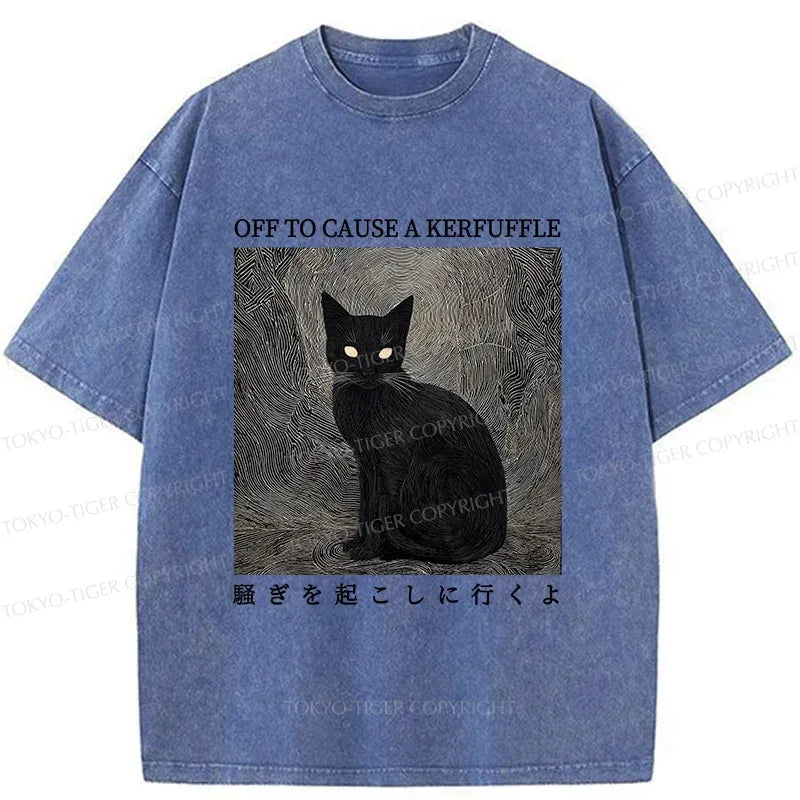 Washed unisex t-shirt with cat design