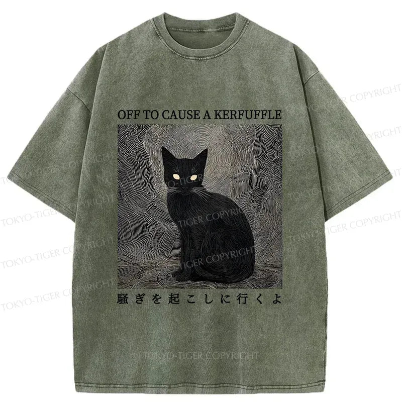 Washed unisex t-shirt with cat design