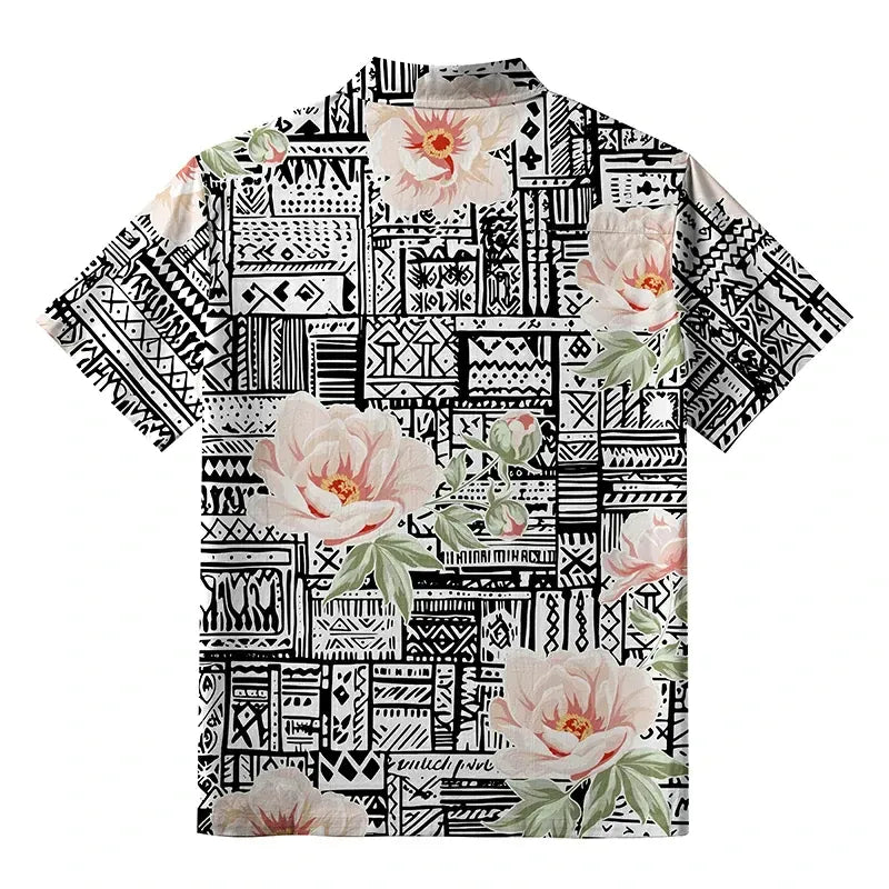 Japanese Line Art Button-up Shirt for Daily Wear