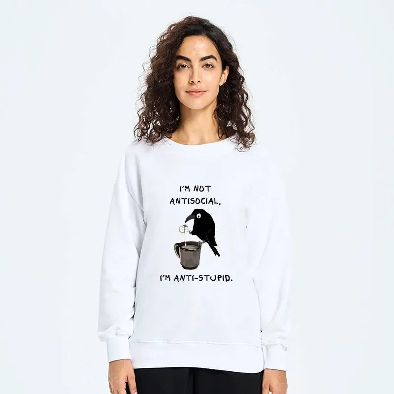 Kyoto-Lion Cool Crow Sips Calm Coffee Alone Classic Sweatshirt