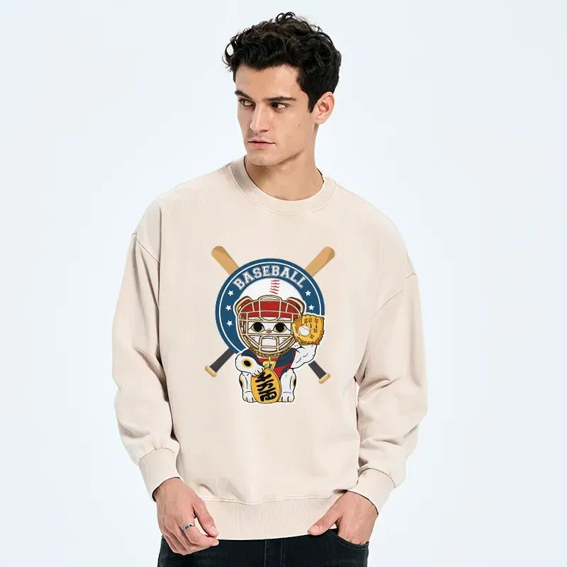 japanese baseball cat washed sweatshirt on sale