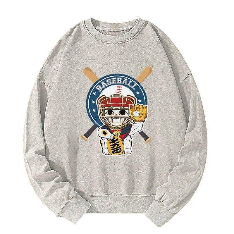 japanese baseball cat washed sweatshirt on sale