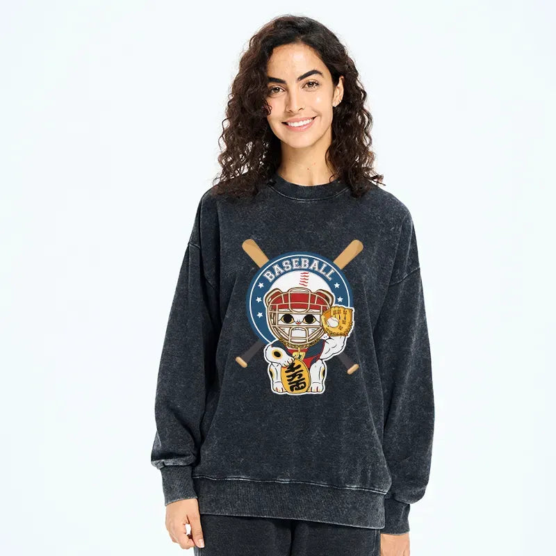 Kyoto-Lion Janpaese Baseball Cat Washed Sweatshirt