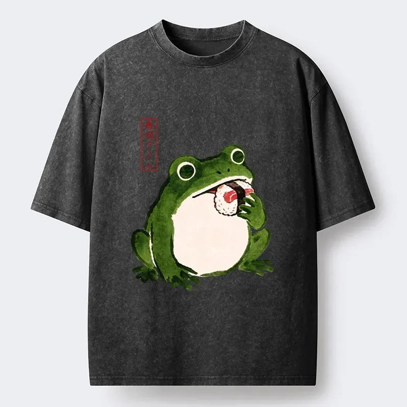 Kyoto-Lion Sushi Time For The Hungry Frog Washed T-Shirt