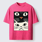 Kyoto-Lion Black Cat And White Cat Washed T-Shirt