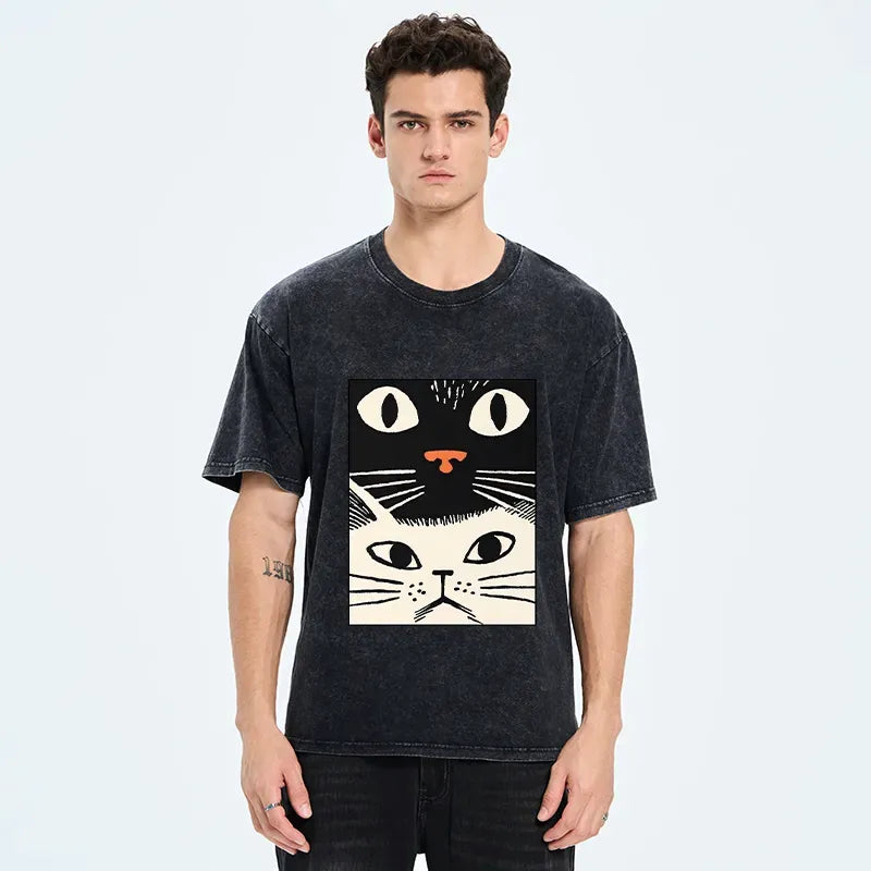 Black Cat Washed T-Shirt for Everyday Wear