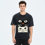 Black Cat Washed T-Shirt for Everyday Wear
