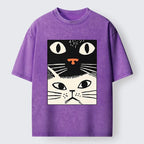 Kyoto-Lion Black Cat And White Cat Washed T-Shirt