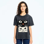 Black Cat Washed T-Shirt for Everyday Wear