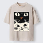 Kyoto-Lion Black Cat And White Cat Washed T-Shirt