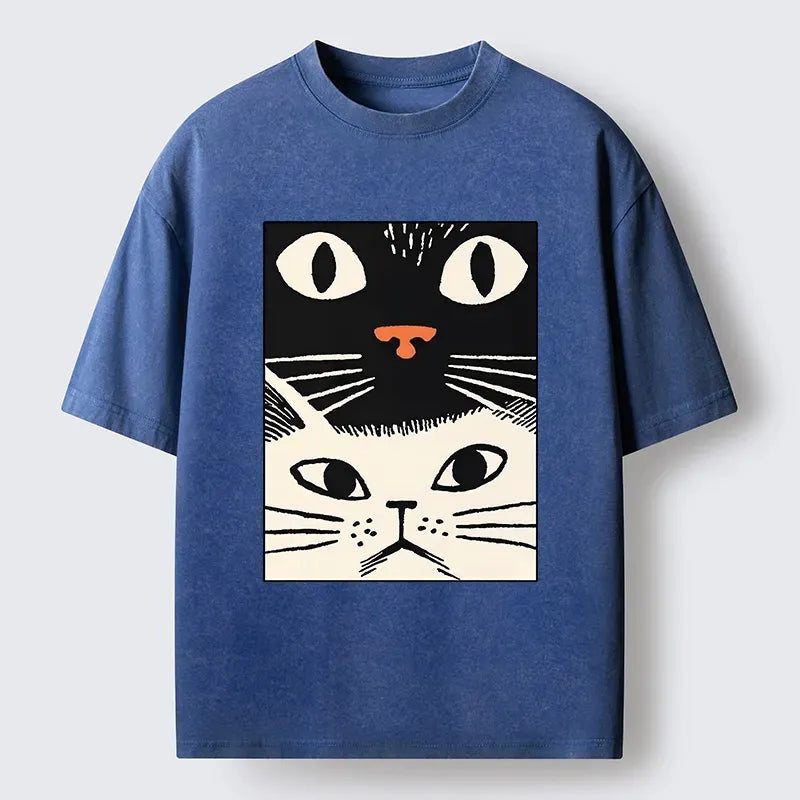 Black Cat Washed T-Shirt for Everyday Wear