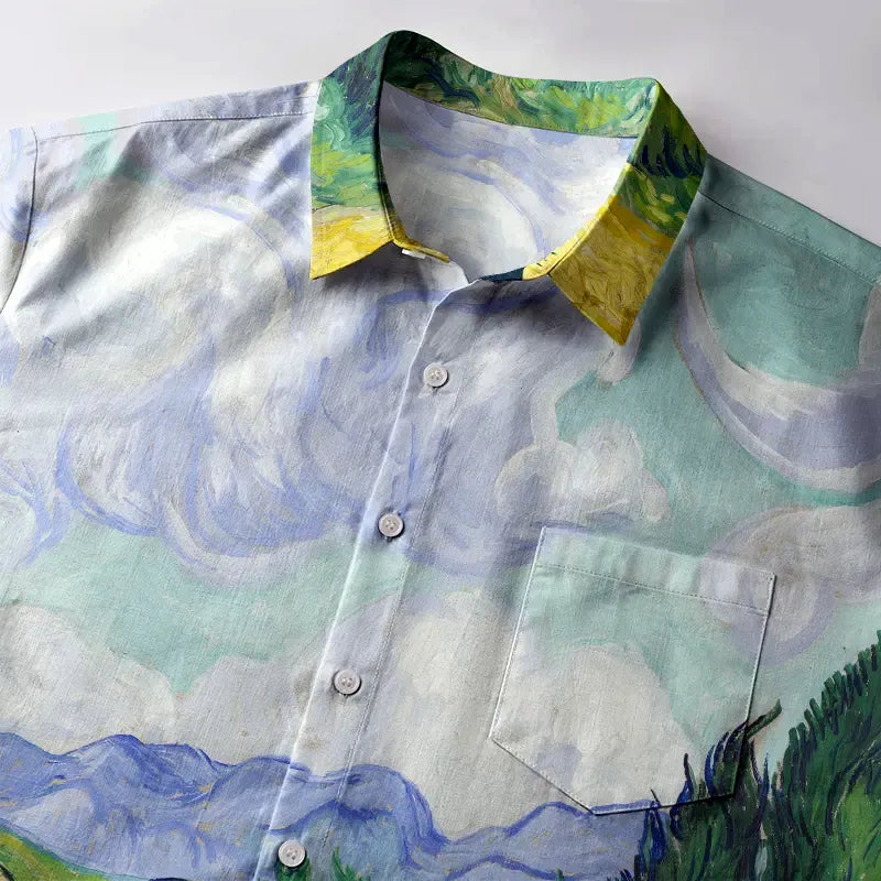 Kyoto-Lion Black Cat In The Wheat Field Button-up Shirt