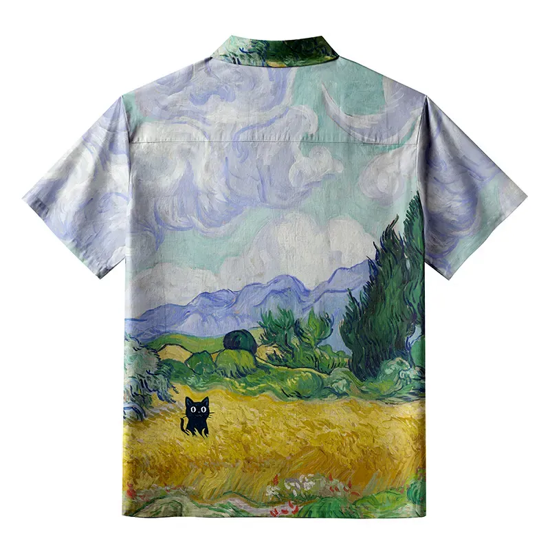 Kyoto-Lion Black Cat In The Wheat Field Button-up Shirt