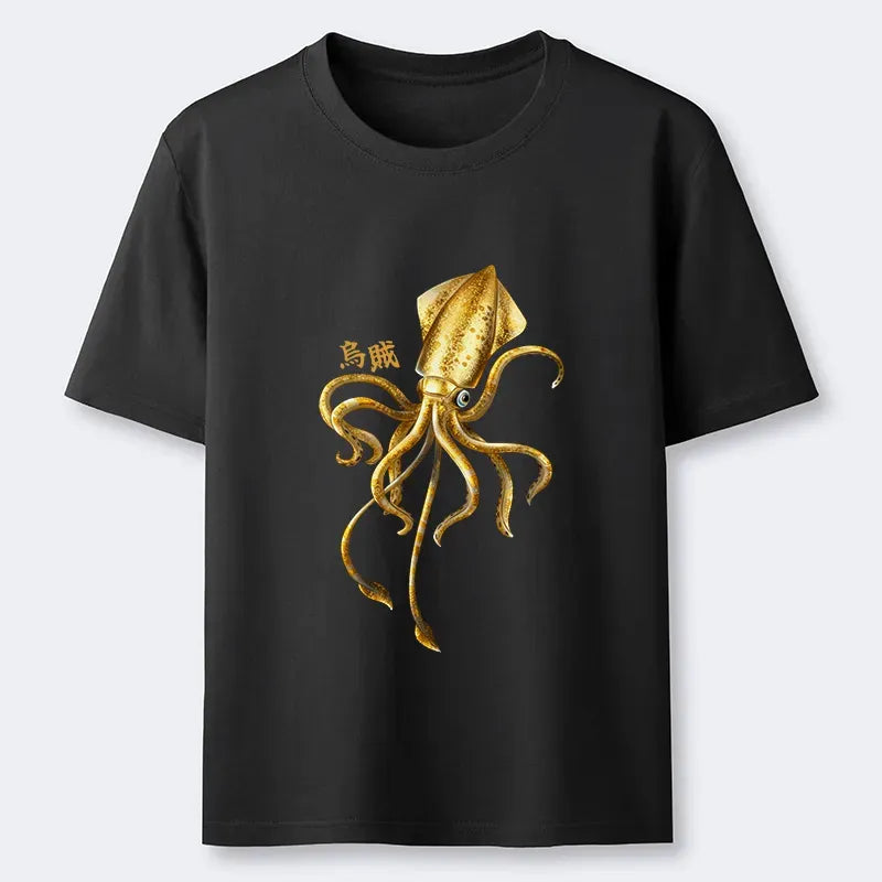Japanese Squid Ink Painting T-Shirt for Daily Wear