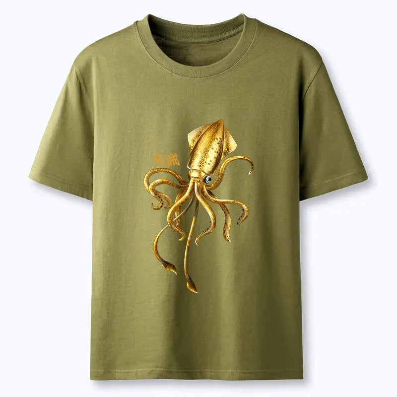 Japanese Squid Ink Painting T-Shirt for Daily Wear