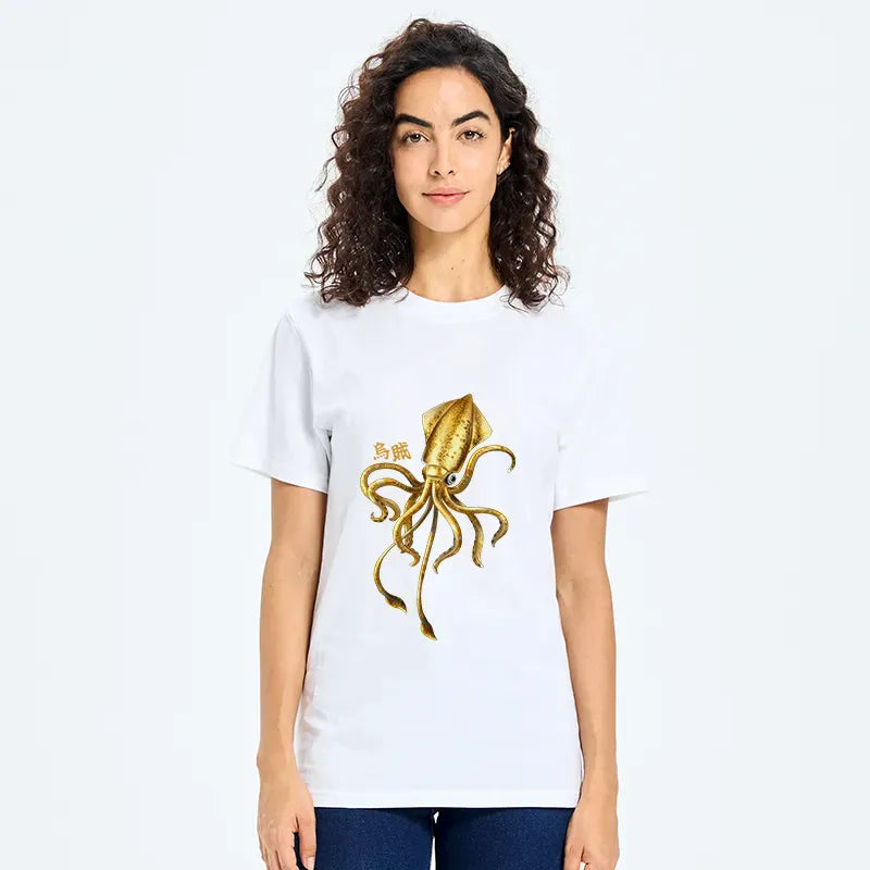 Japanese Squid Ink Painting T-Shirt for Daily Wear