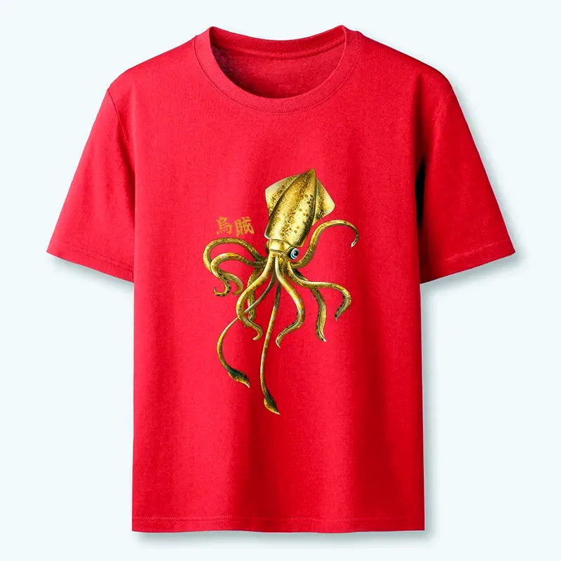 Japanese Squid Ink Painting T-Shirt for Daily Wear