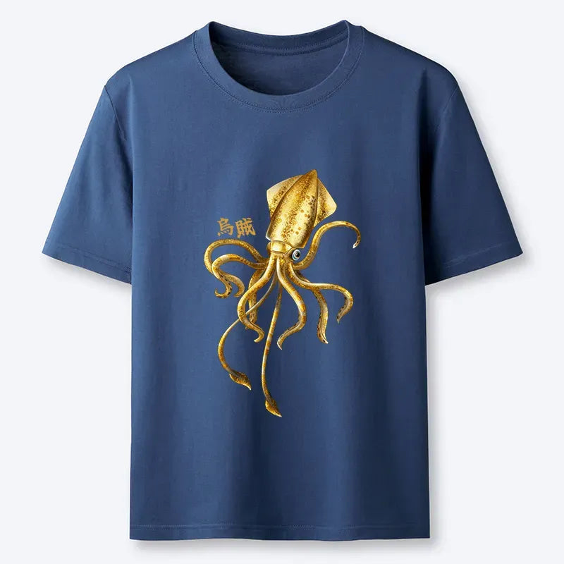 Japanese Squid Ink Painting T-Shirt for Daily Wear