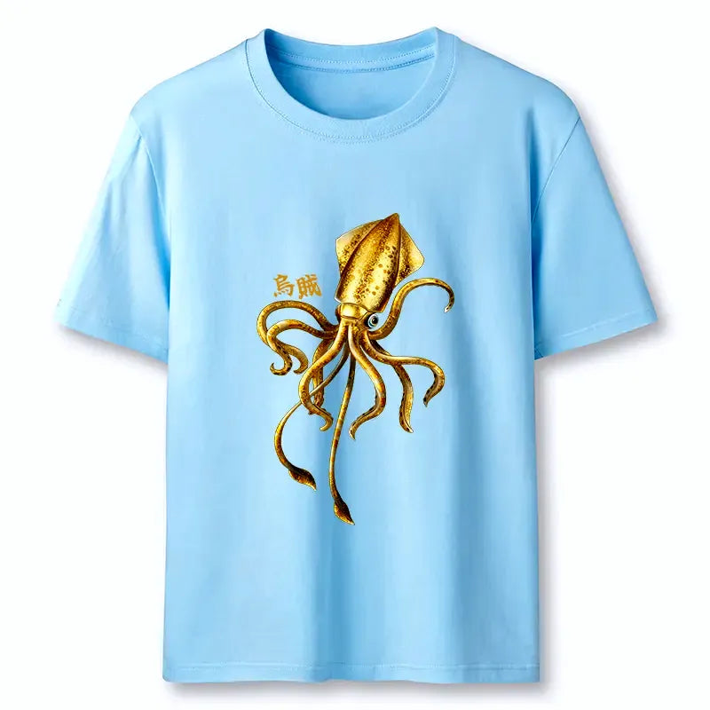 Japanese Squid Ink Painting T-Shirt for Daily Wear