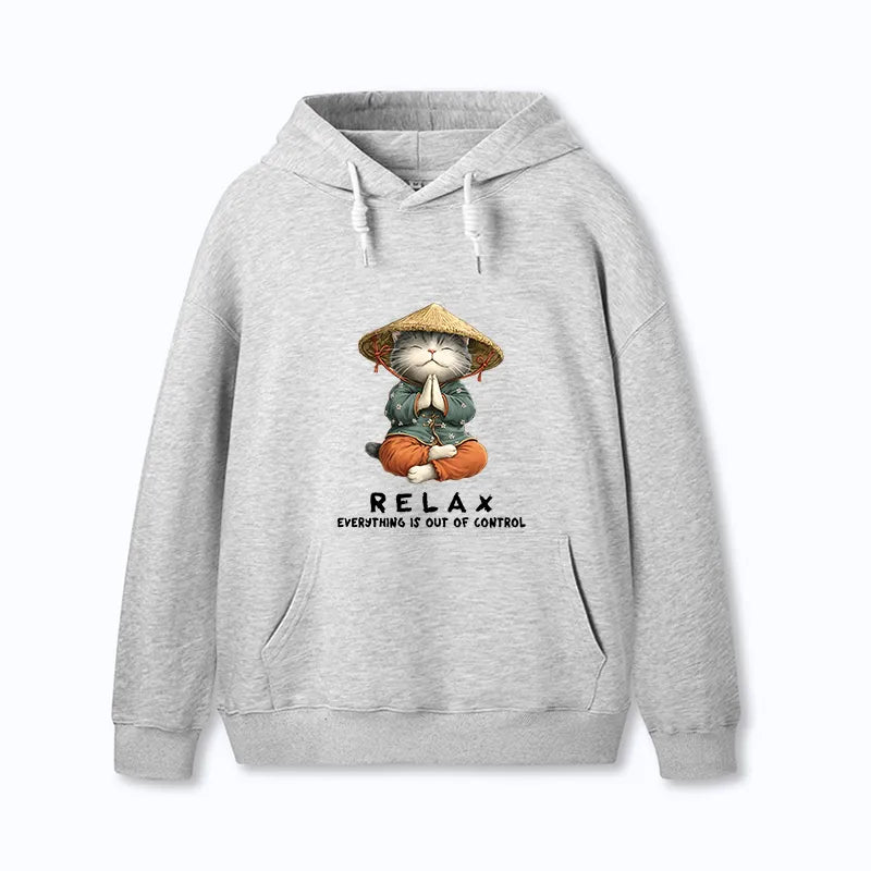 Kyoto-Lion Zen Relax Cat Graphic Classic Hoodie