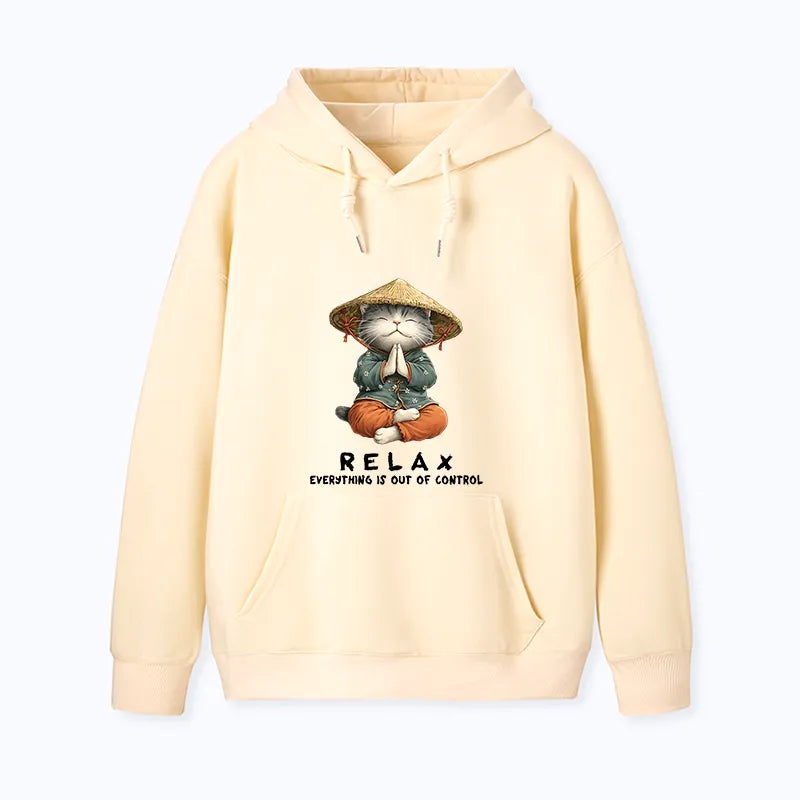 Kyoto-Lion Zen Relax Cat Graphic Classic Hoodie
