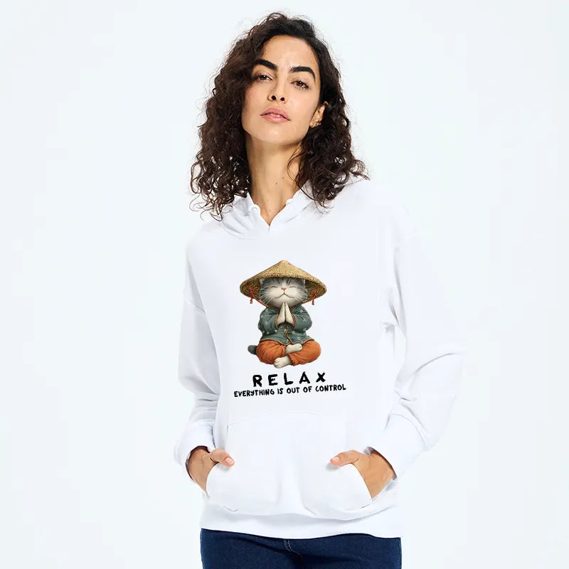 Kyoto-Lion Zen Relax Cat Graphic Classic Hoodie