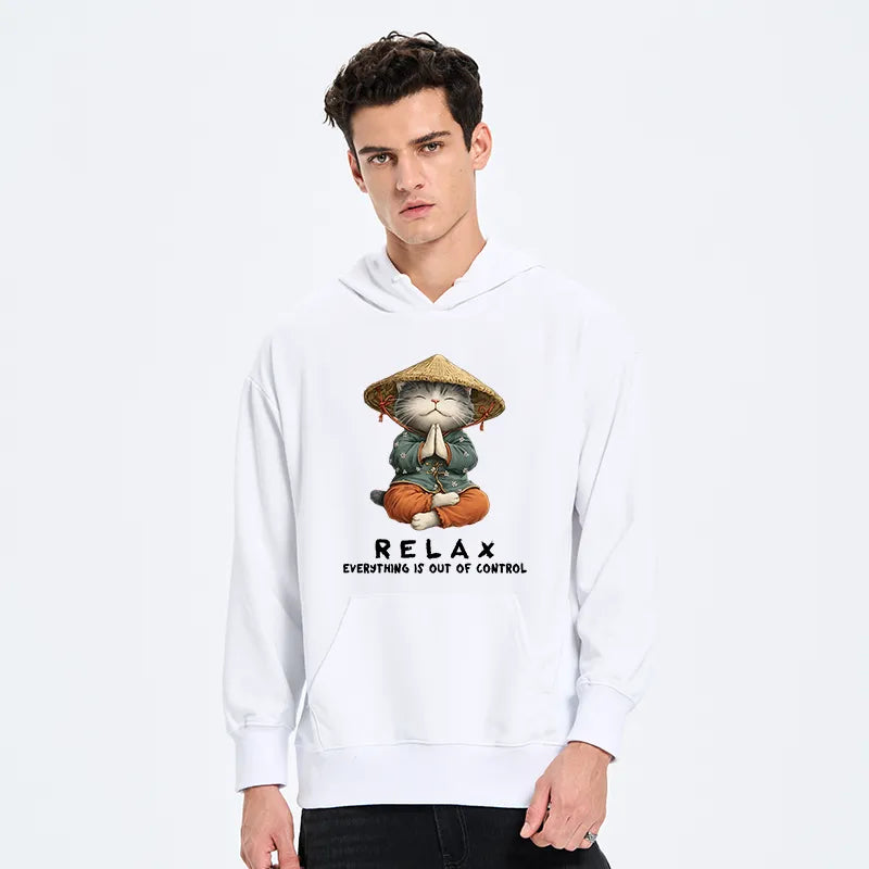 Kyoto-Lion Zen Relax Cat Graphic Classic Hoodie
