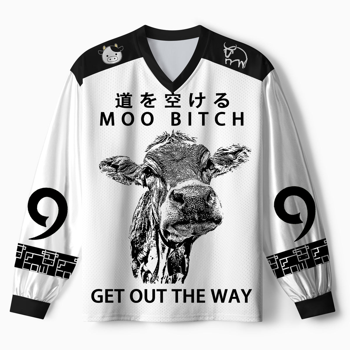 Kyoto-Lion Funny Cow: Moo Bitch Get Out The Way Paneled Long Sleeve Jersey
