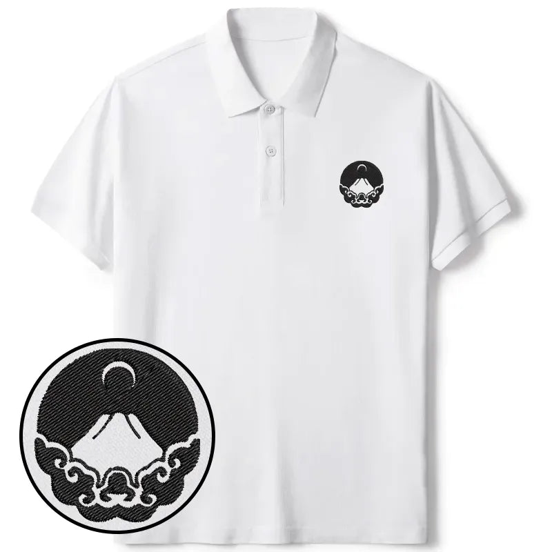 Kyoto-Lion Mount Fuji Covered In Clouds Embroidered Polo T-Shirt