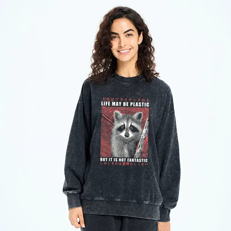 Kyoto-Lion Life May Be Plastic But It Is Not Fantastic Washed Sweatshirt