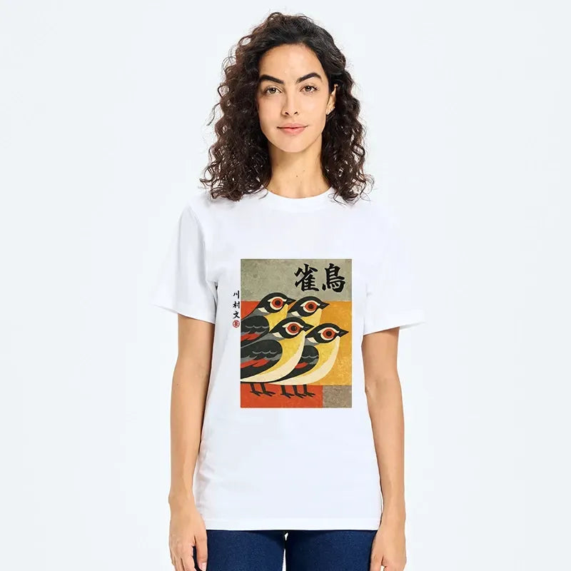 Kyoto-Lion Cute Sparrows In Retro Japanese Print Classic T-Shirt