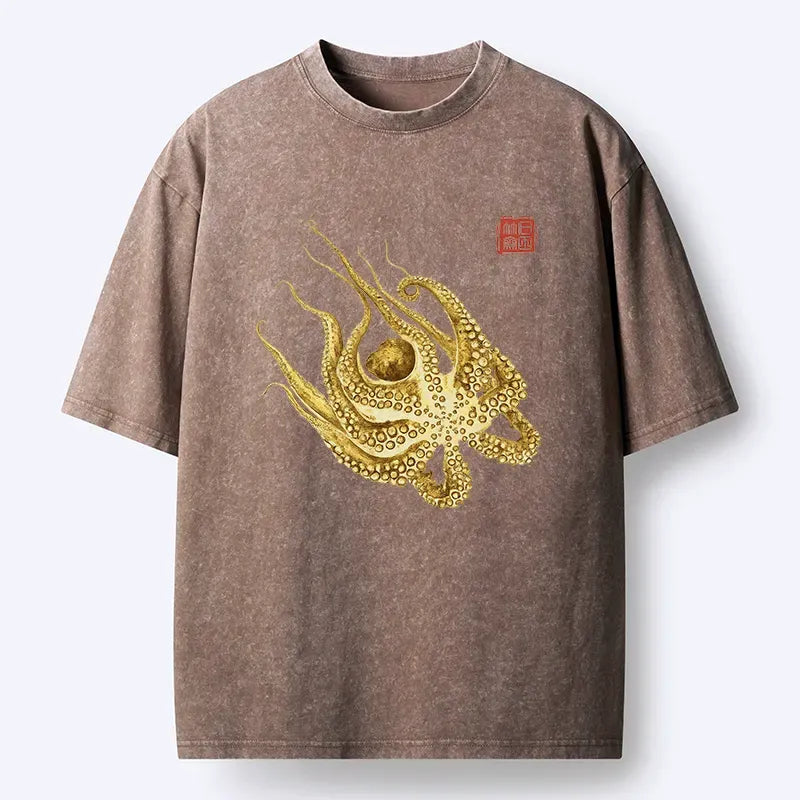 Golden Octopus Washed T-Shirt for Summer